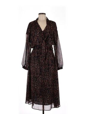 Evereve earth tone Paisley Long Sleeve Midi Dress - Brown/Black
